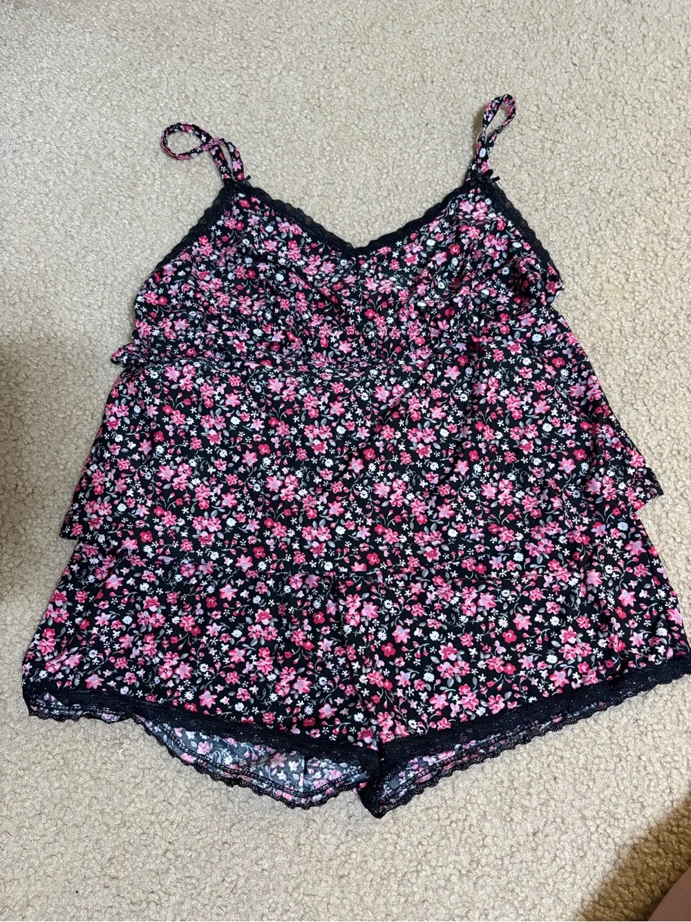 Floral Lace-Trim Cami & Short Set